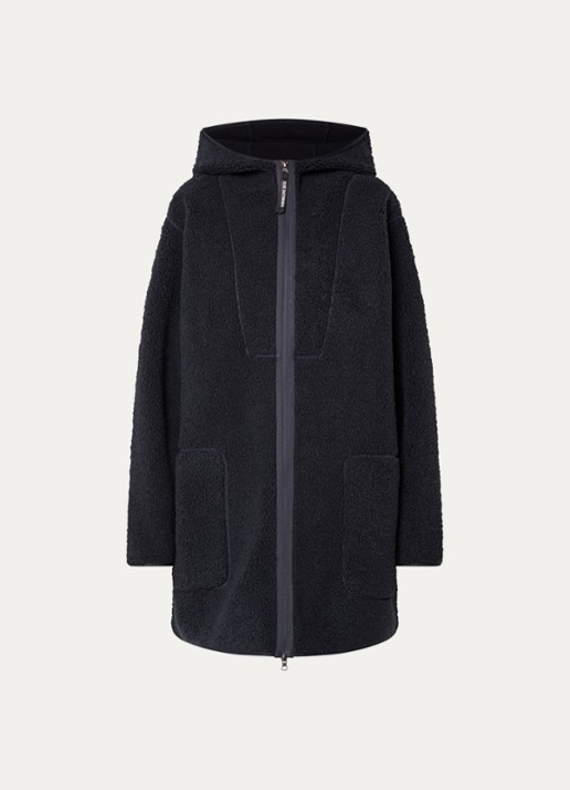 Ilse Jacobsen Longline jack van teddy met capuchon - voorkant zwart
