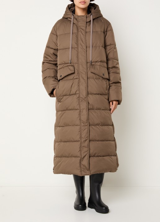 Ilse Jacobsen Longline puffer jack met capuchon - detail 4 bruin