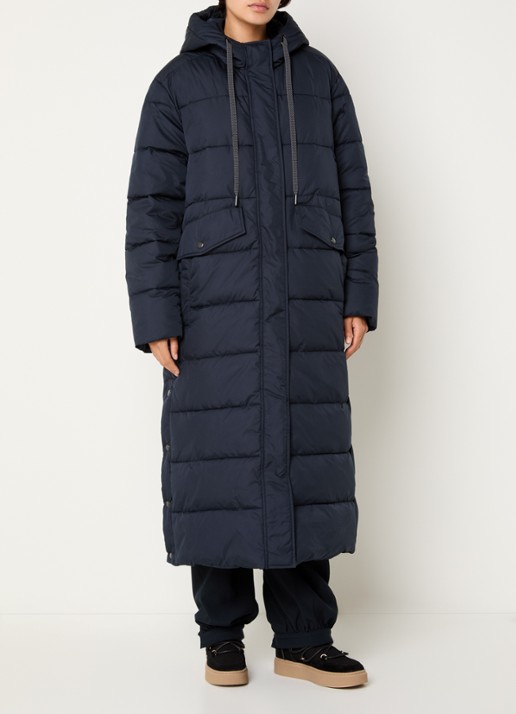 Ilse Jacobsen Longline puffer jack met capuchon - detail 4 donkerblauw