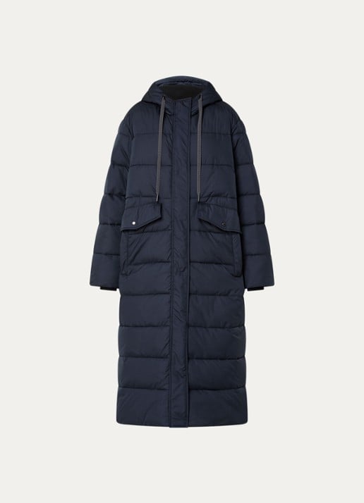 Ilse Jacobsen Longline puffer jack met capuchon - voorkant donkerblauw