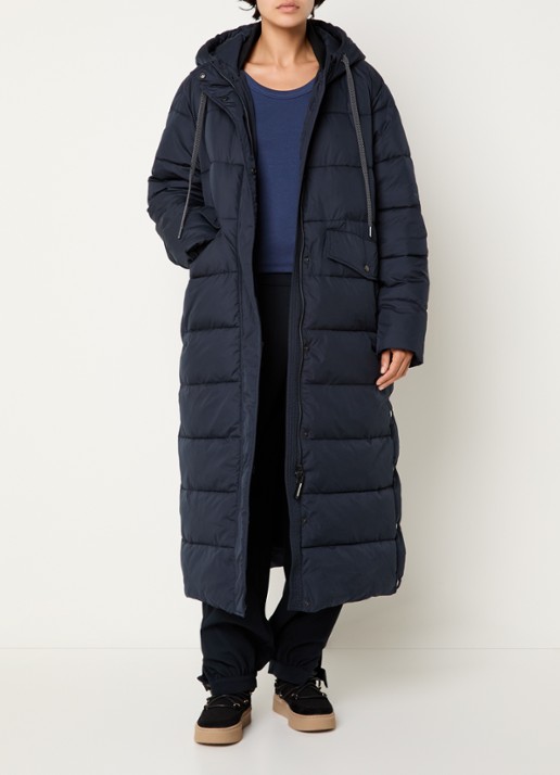Ilse Jacobsen Longline puffer jack met capuchon - voorkant 2 donkerblauw
