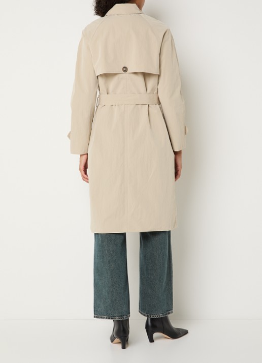 Ilse Jacobsen Rainvision double-breasted trenchcoat met steekzakken en strikceintuur - achterkant beige