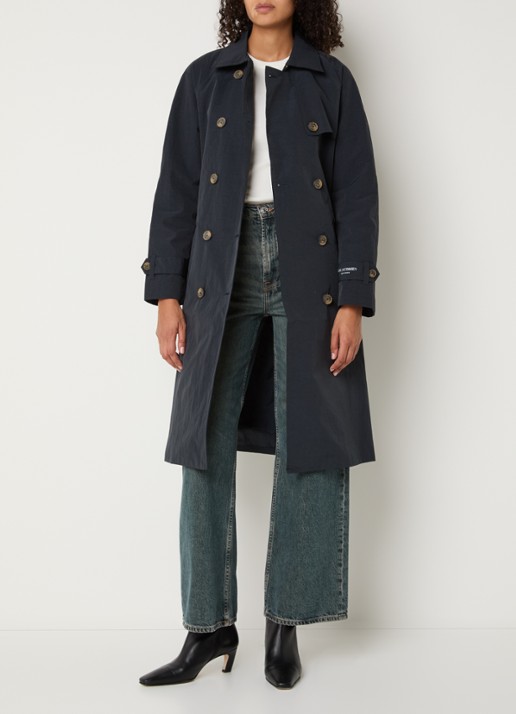 Ilse Jacobsen Rainvision double-breasted trenchcoat met steekzakken en strikceintuur - voorkant 4 donkerblauw