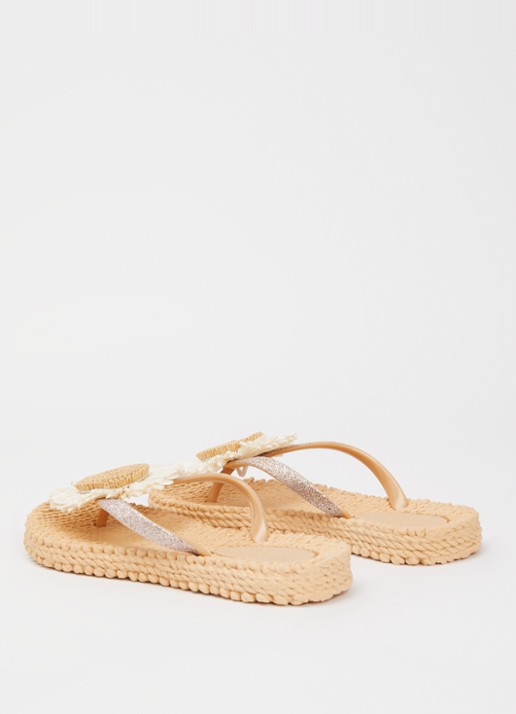 Ilse Jacobsen Slipper met glitter en applicatie - achterkant beige