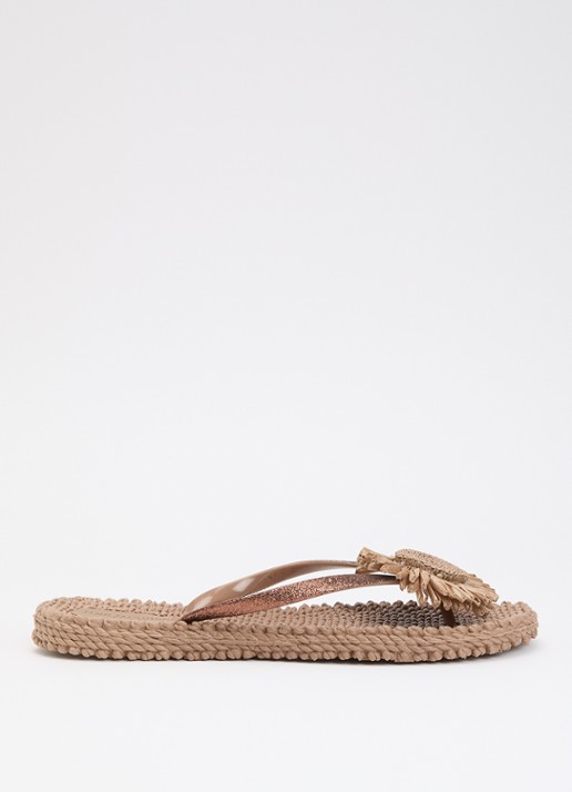 Ilse Jacobsen Slipper met glitter en applicatie - voorkant 4 lichtbruin