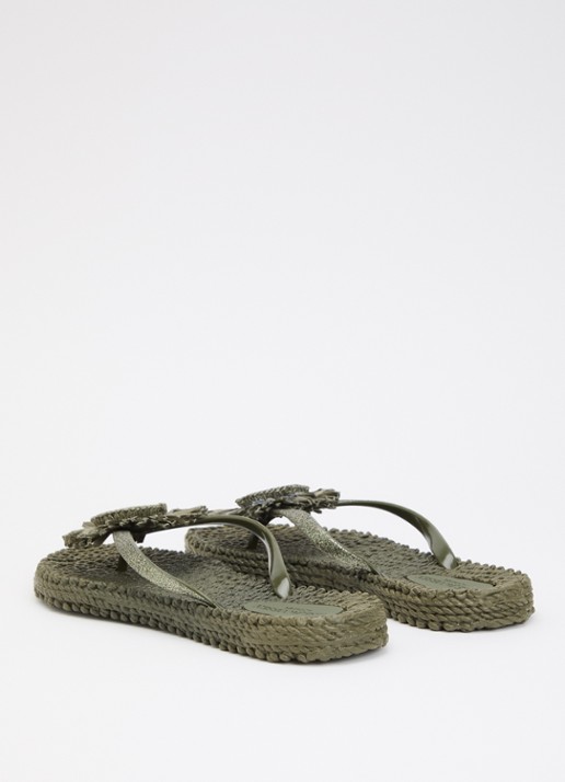 Ilse Jacobsen Slipper met glitter en applicatie - achterkant legergroen