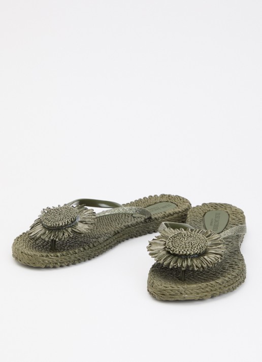 Ilse Jacobsen Slipper met glitter en applicatie - detail 2 legergroen