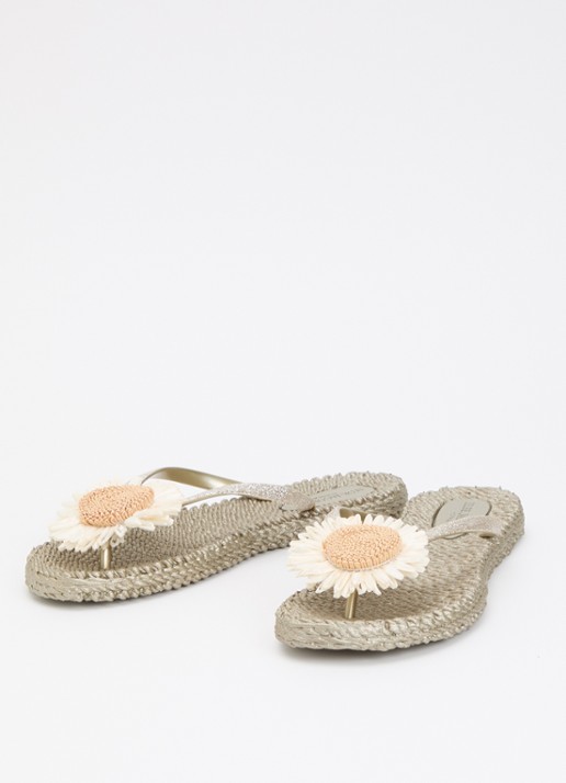 Ilse Jacobsen Slipper met glitter en applicatie - detail donkerbeige