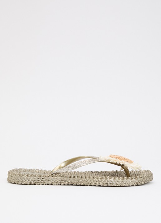 Ilse Jacobsen Slipper met glitter en applicatie - voorkant 5 donkerbeige