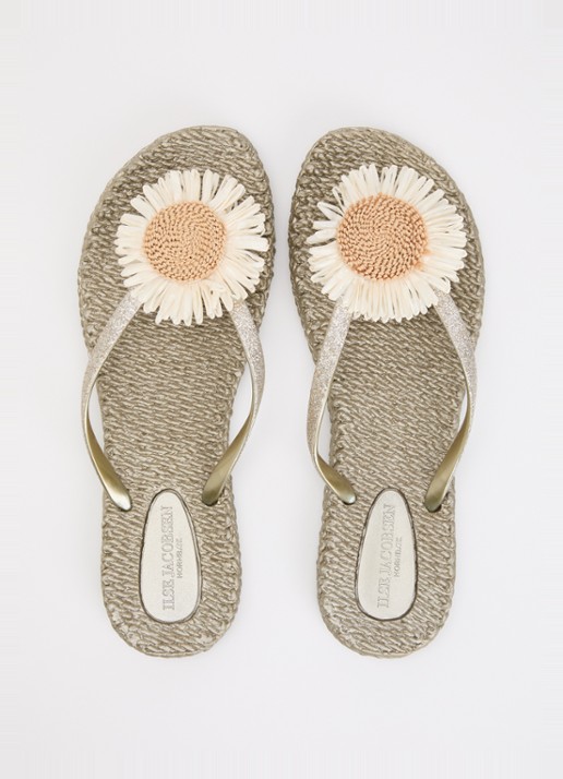 Ilse Jacobsen Slippers met glitter en applicatie - detail 4 donkerbeige