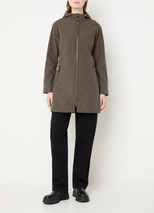 Ilse Jacobsen Softshell jack met capuchon en ritszakken - voorkant 2 bronsgroen