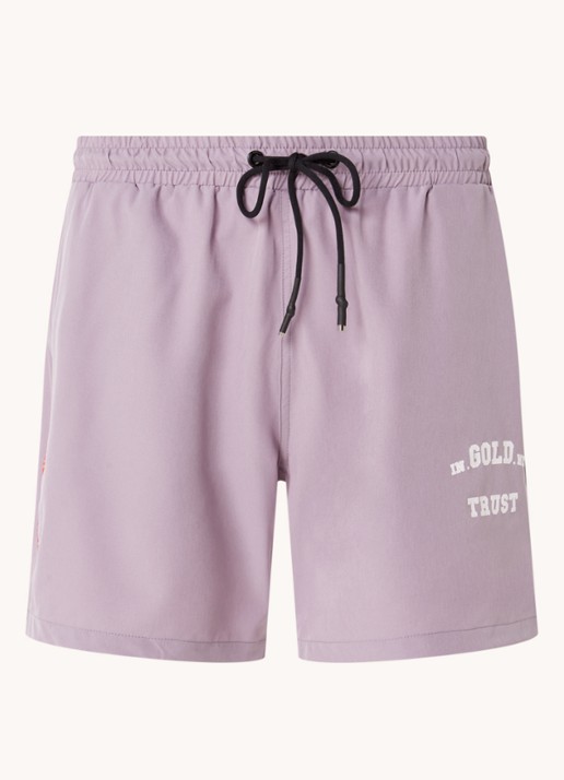 In Gold We Trust The Marley zwemshorts met ritszakken en logo - voorkant lila