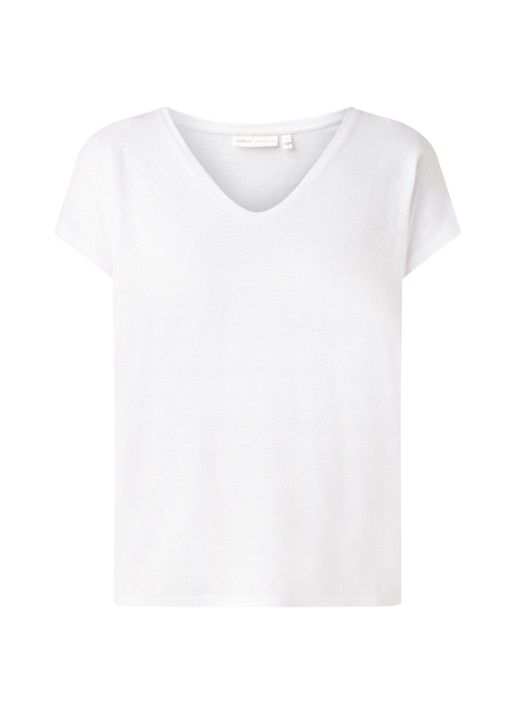 InWear Faylinn semi-transparant T-shirt van linnen - voorkant wit