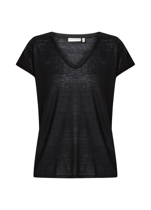 InWear Faylinn semi-transparant T-shirt van linnen - voorkant zwart