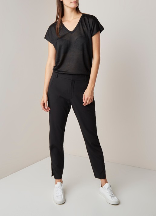 InWear Faylinn semi-transparant T-shirt van linnen - voorkant 2 zwart