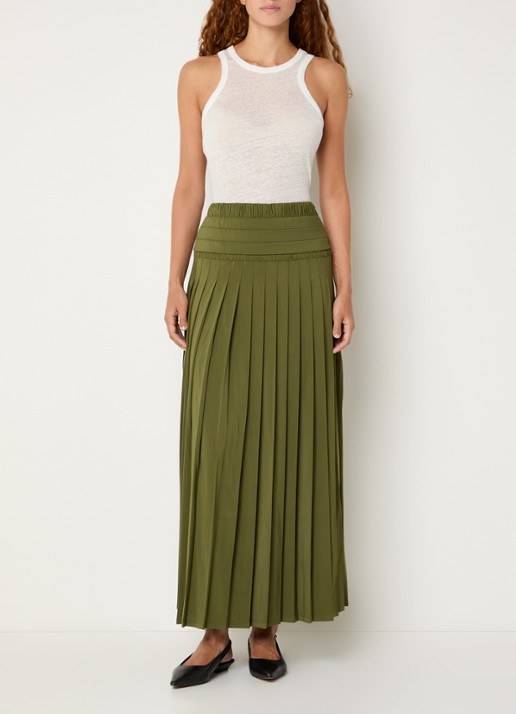 IRO Althea maxi rok met plissé - voorkant 4 mosgroen