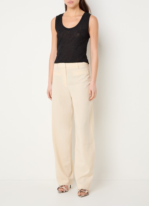 IRO Aluri high waist loose fit pantalon met paspelzakken - voorkant 3 creme