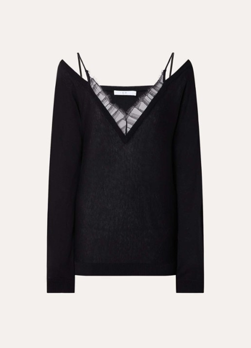 IRO Aubepine off-shoulder top in zijdeblend - voorkant 3 zwart