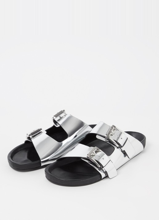 IRO Billie slipper van leer met metallic finish - detail zilver