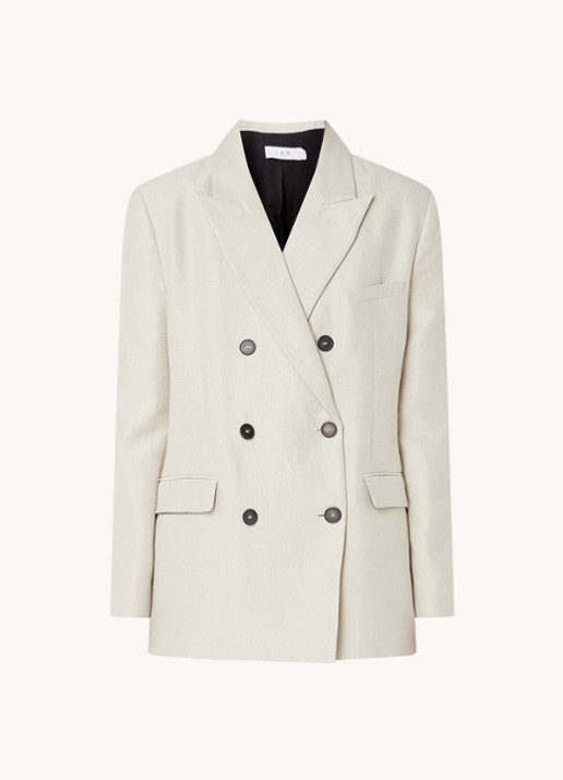 IRO Clia double-breasted blazer in linnenblend met klepzakken - voorkant donkerbeige