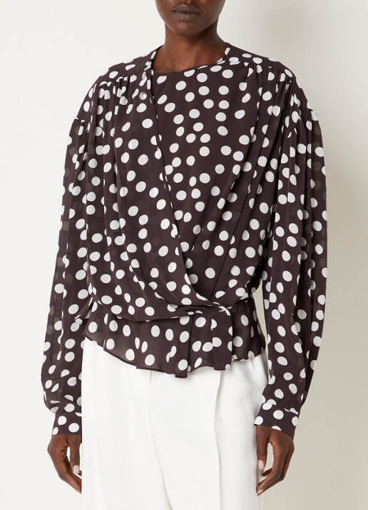 IRO Dotta tuniek met stippenprint - detail 3 donkerbruin