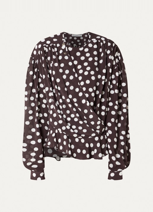 IRO Dotta tuniek met stippenprint - voorkant donkerbruin
