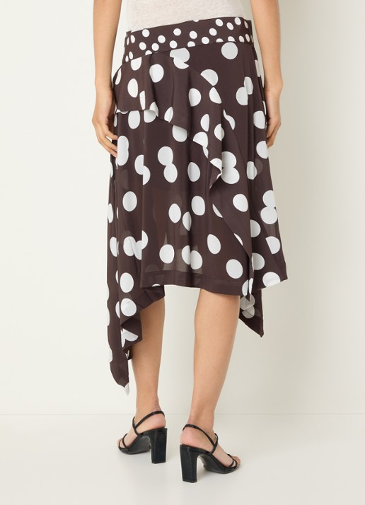 IRO Duline midi rok met stippenprint en asymmetrische zoom - achterkant zwart
