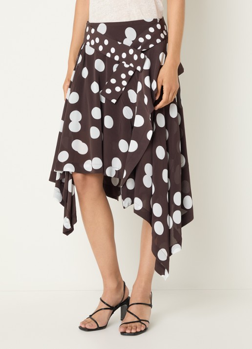 IRO Duline midi rok met stippenprint en asymmetrische zoom