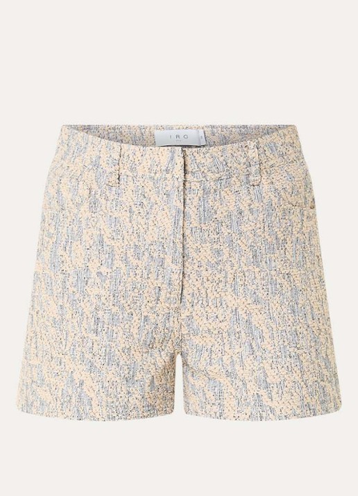 IRO Edela high waist straight fit korte broek met tweed-look - voorkant 2 beige