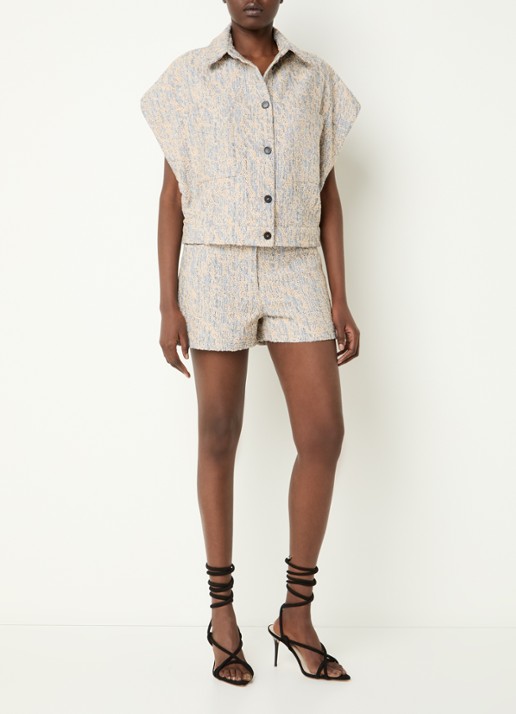 IRO Edela high waist straight fit korte broek met tweed-look - voorkant 3 beige