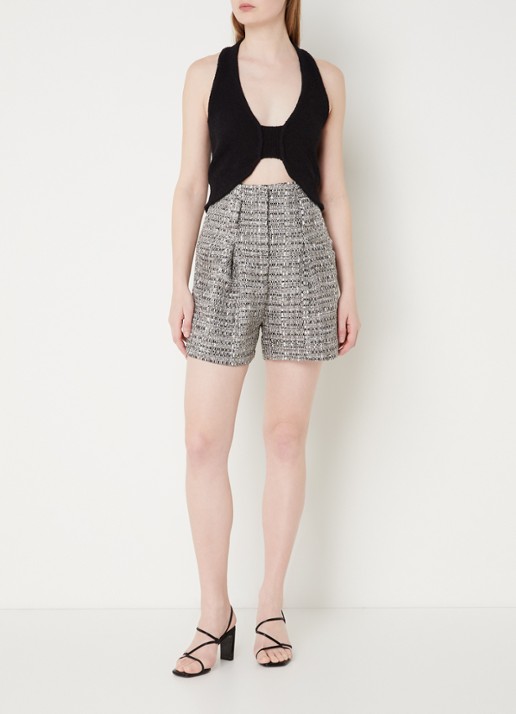 IRO Eliana high waist straight fit korte broek met lurex - voorkant 3 grijsmele