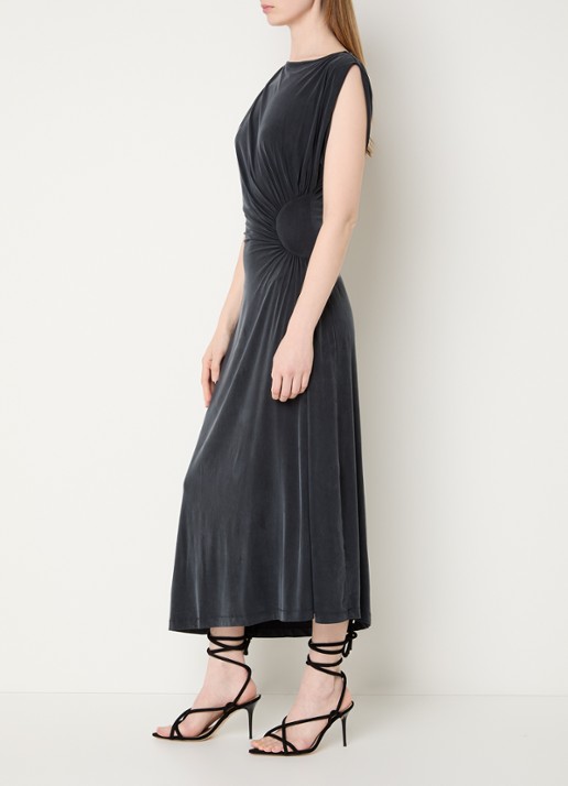 IRO Eoane midi jurk met asymmetrische zoom - voorkant 3 antraciet