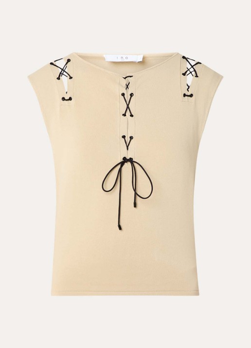 IRO Felicine crop top met rijgdetail - voorkant beige