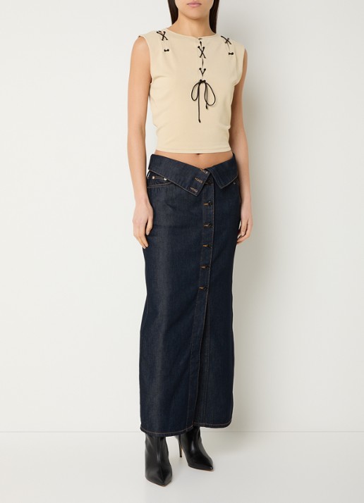 IRO Felicine crop top met rijgdetail - voorkant 2 beige
