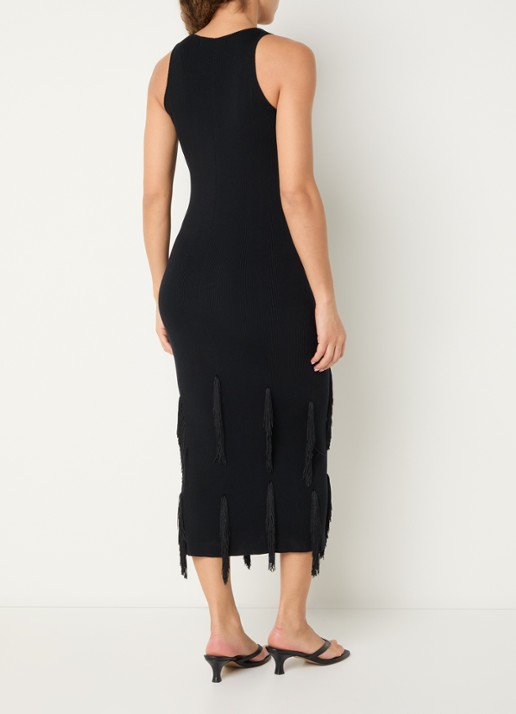 IRO Fleur midi jurk met franjes - achterkant 4 zwart