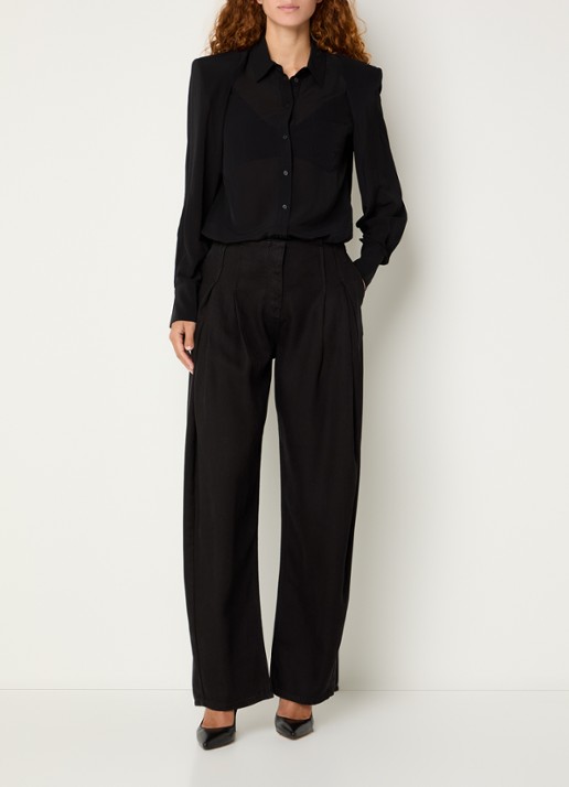 IRO Foxie semi-transparante blouse met borstzak - voorkant 4 zwart