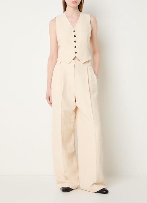 IRO Hayda high waist wide fit pantalon in linnenblend - voorkant 3 vanillegeel