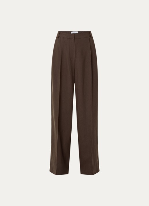 IRO Helis high waist wide leg pantalon met persplooi - voorkant 2 donkerbruin