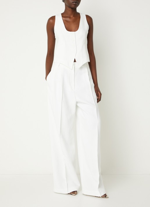 IRO Helis high waist wide leg pantalon met persplooi - voorkant 4 gebroken wit