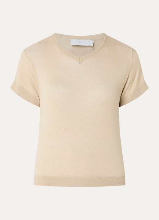 IRO Idille fijngebreide top in zijdeblend - voorkant beige