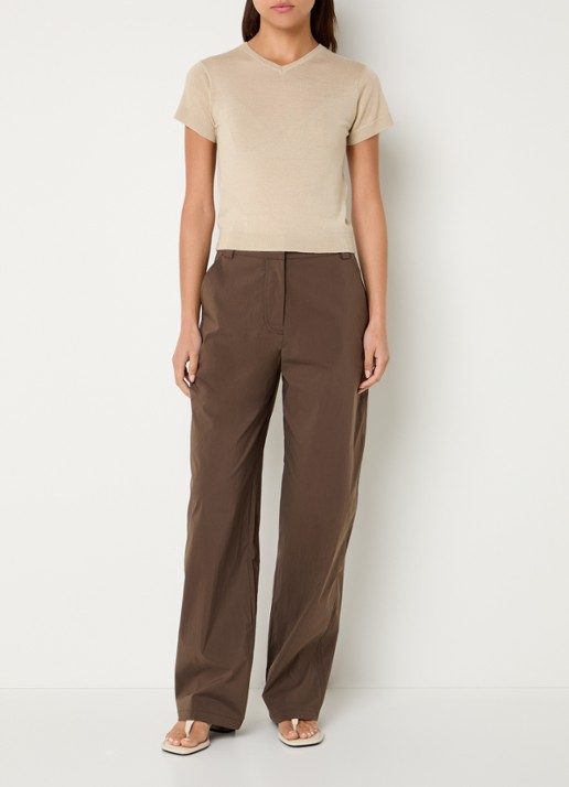 IRO Idille fijngebreide top in zijdeblend - voorkant 2 beige