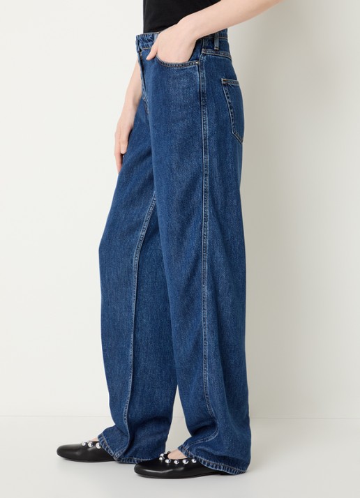 IRO Joris high waist straight leg jeans met donkere wassing - detail 4 indigo
