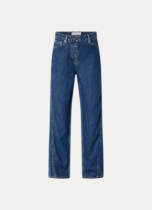IRO Joris high waist straight leg jeans met donkere wassing - voorkant indigo