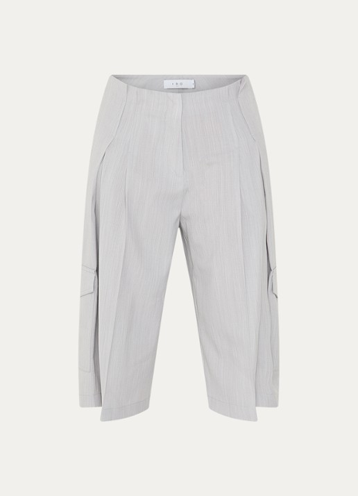 IRO Junny high waist korte broek in wolblend met opgestikte zakken - voorkant lichtgrijs