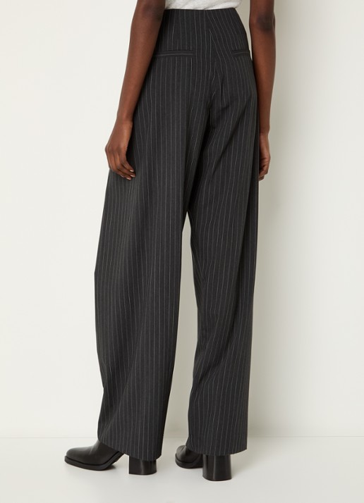 IRO Kalie high waist tapered fit pantalon in wolblend met krijtstreep - achterkant 2 antraciet