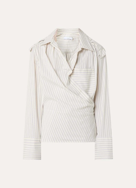 IRO Lace asymmetrische blouse met streepprint - voorkant vanillegeel