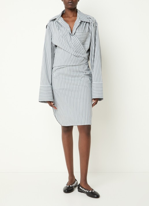 IRO Lazul midi blousejurk met streepprint - voorkant 3 grijs