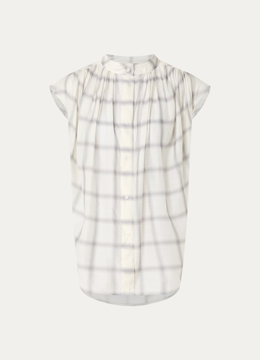 IRO Louka blouse in zijdeblend met ruitdessin - voorkant 2 creme
