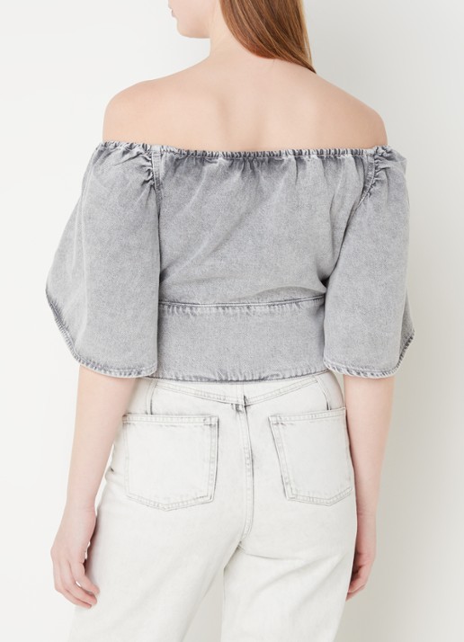 IRO Off shoulder top van denim met knoopdetail - achterkant 4 grijsmele