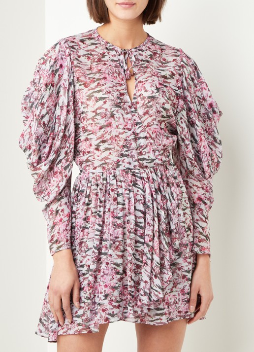 IRO Okoo mini jurk met overslag en pofmouw - detail 4 roze